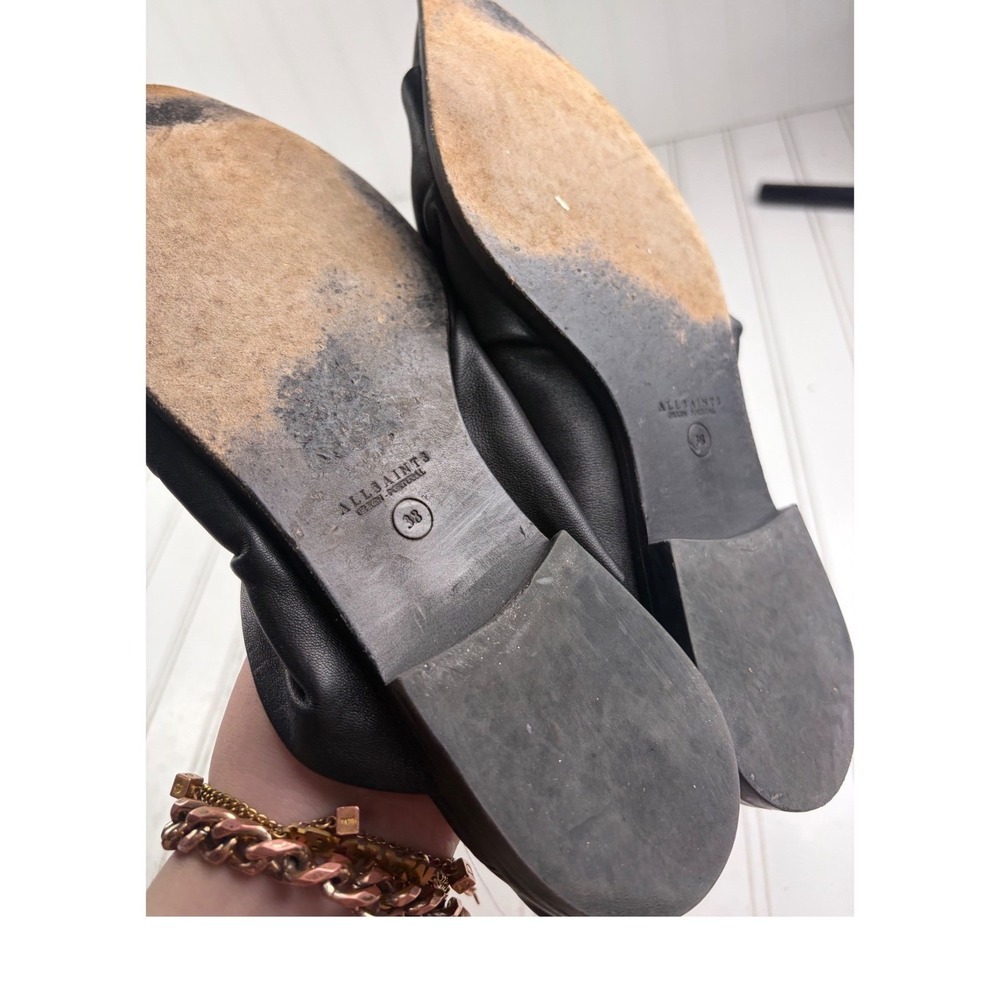 AllSaints Vintage Y2K Black Leather Bow Pointed Toe Mules Women's Size 8 - Picture 5 of 8
